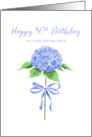 Happy 80th Birthday Niece with Watercolor Blue Hydrangea with Bow card