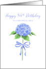 Happy 84th Birthday Niece with Watercolor Blue Hydrangea with Bow card