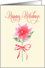 Happy Holidays with Watercolor Red Poinsettia and Bow card