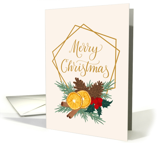Merry Christmas with Geometric Frame Christmas Spices and Holly card