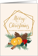 Business Partner Christmas with Geometric Frame Pine Cones and Spices card