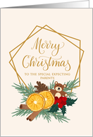 Expecting Parents Christmas with Geometric Frame Bear Holly and Spice card