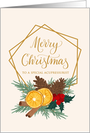 Acupressurist Christmas with Geometric Frame Pine Cones and Spices card