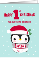 OUR Brother’s First Christmas with Baby Penguin with a Bib and Diapers card