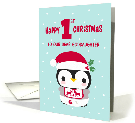 OUR Goddaughter's First Christmas with Baby Penguin in Diapers card