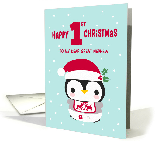 MY Great Nephew's First Christmas with Baby Penguin in Diapers card