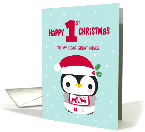 MY Great Niece's First Christmas with Baby Penguin in Diapers card