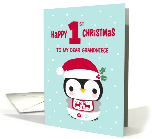 MY Grandniece's First Christmas with Baby Penguin in Diapers card