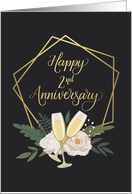 Happy 2nd Anniversary with Geometric Frame Wine Glasses and Peonies card