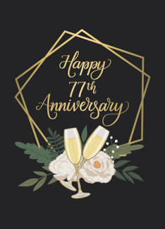 Happy 77th Anniversary with Geometric Frame Wine Glasses and Peonies