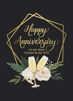 My Cousin and Wife Happy Anniversary with Frame and Wine Glasses