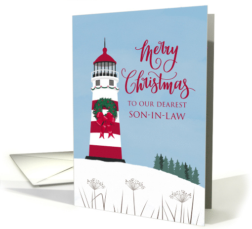 OUR Son In Law Merry Nautical Christmas with Bow on Lighthouse card