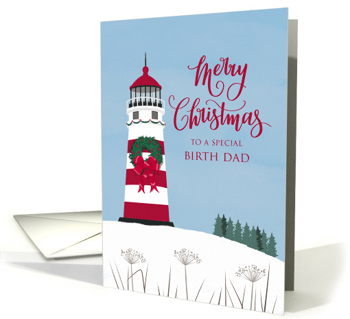 Birth Dad Merry Nautical Christmas with Bow on Lighthouse card