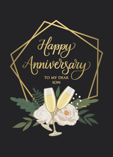 My Son Happy Anniversary with Frame Wine Glasses and Peonies