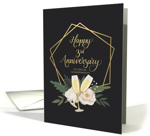 Grandparents 3rd Anniversary with Frame Wine Glasses and Peonies card