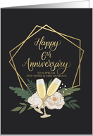 Step Sister and Husband 6th Anniversary with Wine Glasses and Peonies card