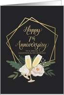 Grandson and Husband 7th Anniversary with Wine Glasses and Peonies card