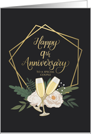 Couple Happy 9th Anniversary with Frame Wine Glasses and Peonies card