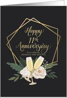 Father and Step Mother Happy 11th Anniversary with Wine Glasses card