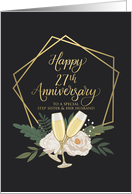 Step Sister and Husband 27th Anniversary with Wine Glasses and Peonies card