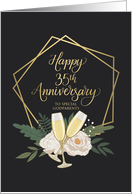 Godparents Happy 35th Anniversary with Frame Wine Glasses and Peonies card