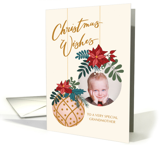 Custom Photo Christmas Wishes Grandmother with Hanging Ornaments card
