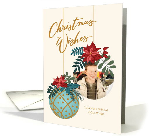 Custom Photo Christmas Wishes for Godfather with Hanging Ornament card
