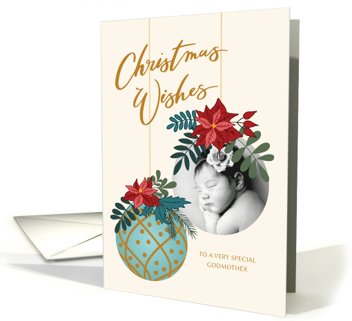 Custom Photo Christmas Wishes for Godmother with Hanging Ornament card