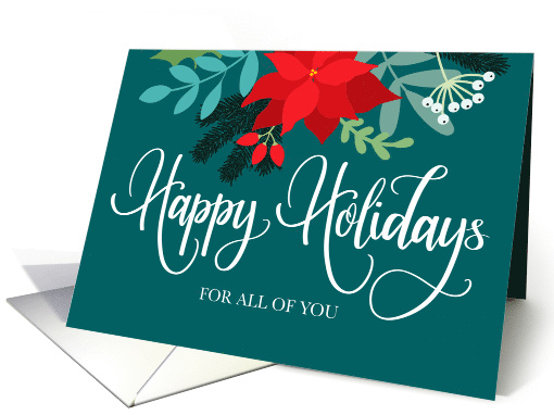 Happy Holidays For All of Us with Poinsettias Rosehip and Berries card
