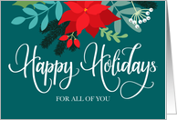 Happy Holidays For All of Us with Poinsettias Rosehip and Berries card