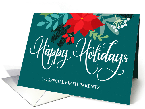Customizable Happy Holidays Birth Parents with Poinsettias card