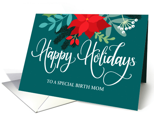Customizable Happy Holidays Birth Mom with Poinsettias card (1809864)