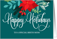 Customizable Happy Holidays Birth Mom with Poinsettias card