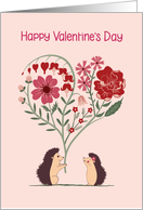 Valentine’s Day with Hedgehog giving a Heart Shaped Flower Bouquet card