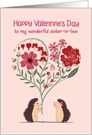 Sister In Law for Valentine’s Day with Hedgehogs and Flowers card