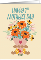 1st Mother’s Day with Medium Skin Tone Baby holding Flowers card