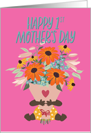 1st Mother’s Day with Dark Skin Tone Baby holding Flower Bouquet card