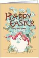 Happy Easter to Boss with White Egg of Forget Me Not Flowers card