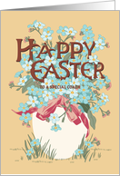 Happy Easter to Coach with White Egg of Forget Me Not Flowers card