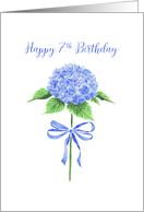 Happy 7th Birthday with Watercolor Blue Hydrangea with Ribbon Bow card