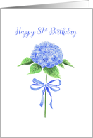 Happy 81st Birthday with Watercolor Blue Hydrangea with Ribbon Bow card