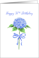 Happy 97th Birthday with Watercolor Blue Hydrangea with Ribbon Bow card