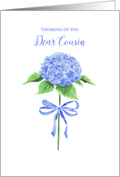 Thinking of You Cousin with Watercolor Hydrangea Flower with Bow card
