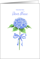 Thank You Niece with Watercolor Hydrangea Flower with Ribbon Bow card