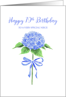 Happy 19th Birthday Niece with Watercolor Blue Hydrangea with Bow card