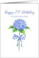 Happy 25th Birthday Niece with Watercolor Blue Hydrangea with Bow card