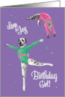 Birthday for Girl Gymnast Dalmatian and Cat Leaping for Joy card