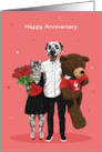 Happy Anniversary Dalmatian and Cat Date Night with Giant Teddy card