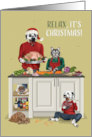 Christmas Dalmatian and Cat Preparing Christmas Dinner card
