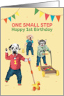 Birthday Age One Dogs and Cats First Steps card